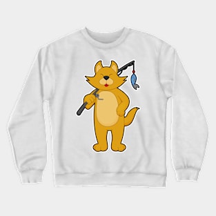 Cat at Fishing with Fishing rod & Fish Crewneck Sweatshirt